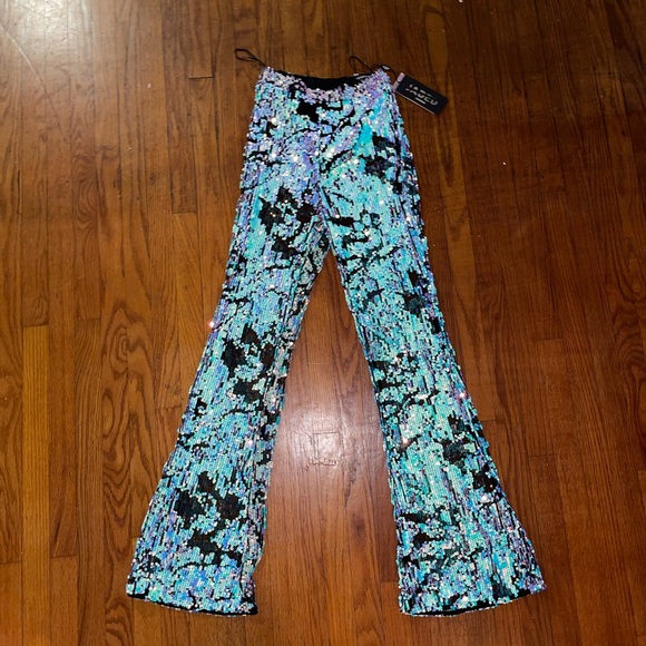 RARE jaded London distressed sequin flares flared rave festival bell bottom pant - Picture 5 of 8